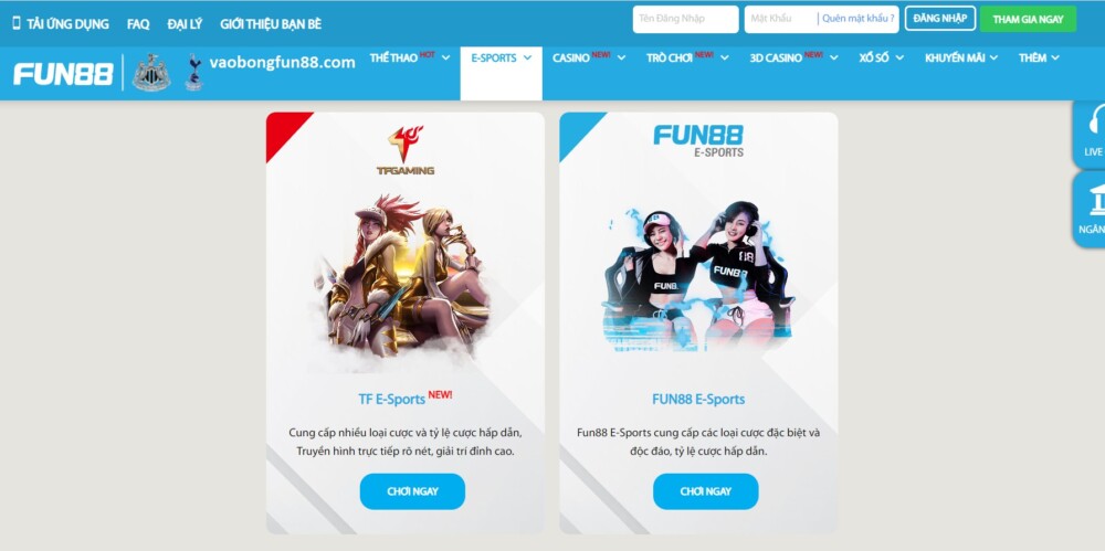 Sảnh Esports FUN 88